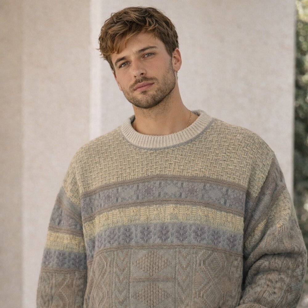 Chaps Ralph Lauren Vintage Sweater Men’s XL Made in USA 90s Textured Knit - Picture 5 of 6